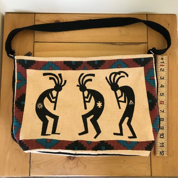 El Paso Saddleblanket Co Shoulder Tote Bag Woven Cotton Kokopelli Flute Design - Picture 8 of 8